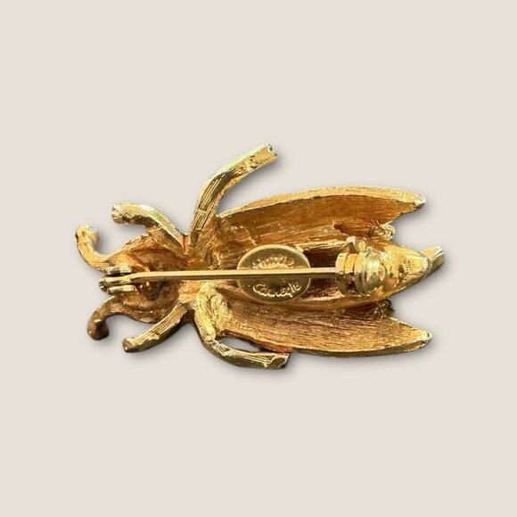 Vintage Hattie Carnegie Rhinestone Bug Bee Insect Trembler Brooch Gold Tone - Picture 7 of 7